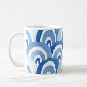 Taza De Café Color de agua azul: Ondas del mar abstractas
