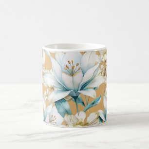 Taza De Café Color de agua botánico azul lirio dorado floral