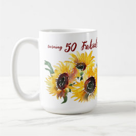 Taza De Café Color de agua brillante Girasol Fabuloso 50 cumple