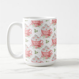 TAZA DE CAFÉ COLOR DE AGUA COLOR ROSA Y BLANCO CON CREMA BLANCA