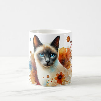 Taza De Café Color de agua de punto azul de gato siamés