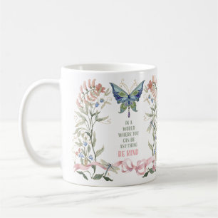 Taza De Café Color de agua floral de mariposa rosa de cinta