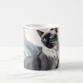 Taza De Café Color de agua Negro y blanco Fluffy Cat en la Natu