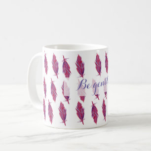 Taza De Café Color de agua rosada de las plumas clásicas de la