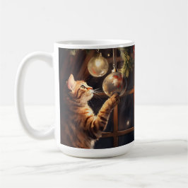 TAZA DE CAFÉ COLOR DE AGUA TABBY KITTEN CON BALLAS DE NAVIDADES