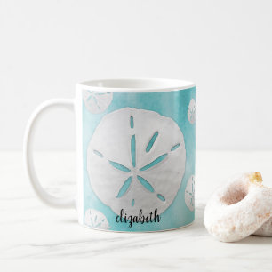 Taza De Café Color de agua turquesa del dólar de arena tropica
