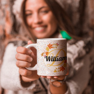 Taza De Café color de la hoja de otoño Nombre y monograma inici