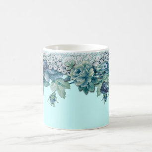 Taza de café color de rosa azul del vintage