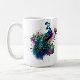 Taza De Café Color del agua y pavo real de tinta