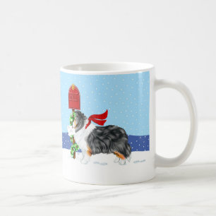 Taza De Café Color del correo del navidad de Sheltie tri