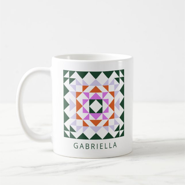Taza De Café Color del nombre personalizado del patrón de bloqu (Izquierda)