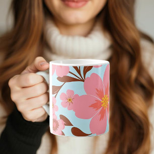 Taza De Café Color Floral Rosa - Flores Pastel Vibes-Retro