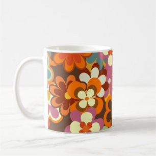 Taza De Café Color Floral vintage Seamless Pattern. Retro 70