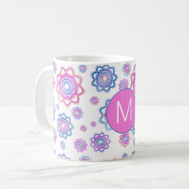 Taza De Café Color Lotus Flor Monograma Pastel rosa Verde