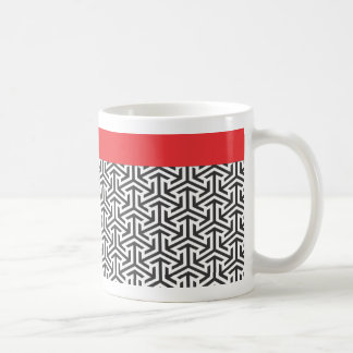 Taza De Café Color Negro Y Blanco Patrón Tiras Rojas Personaliz