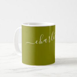 Taza De Café Color Oliva Elegante Nombre Moderno Personalizado