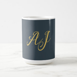 Taza De Café Color Oro Carbón Monograma Inicial Profesional