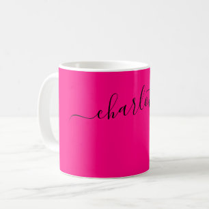 Taza De Café Color Rosa Brillante Elegante Nombre Moderno Perso