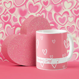 Taza De Café Color rosado con patrón de corazón blanco