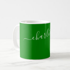 Taza De Café Color Verde Elegante Moderno Nombre Personalizado