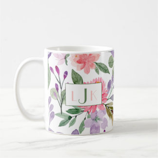 Taza De Café Coloración de agua de los jardines Monograma flora