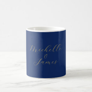 Taza De Café Colores Azul y Dorado Nombre Profesional Moderno y