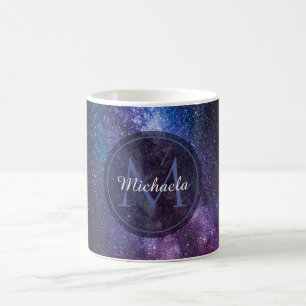 Taza De Café Colores brillantes de la vía láctea monograma pers