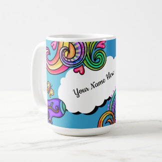 Taza De Café Colores brillantes, garabatos caprichosos, persona