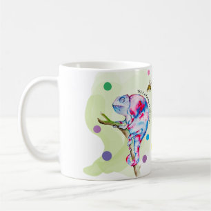 Taza De Café Colores de agua de color claro camaleón y abeja.