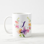 Taza De Café Colores de agua multicolores monogramas Flores de<br><div class="desc">Elegantes acuarelas coloridas floridas florales y monograma personalizado.</div>