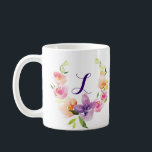 Taza De Café Colores de agua multicolores monogramas Flores de<br><div class="desc">Elegantes acuarelas coloridas floridas florales y monograma personalizado.</div>