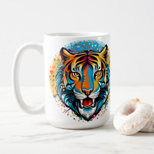 Taza De Café Colores de arcoíris de cabeza de tigre pintan manc