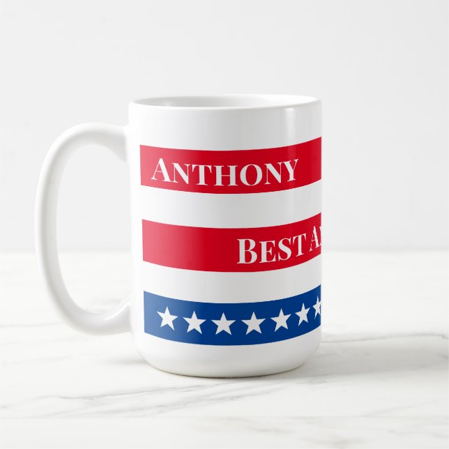 Taza De Café Colores de bandera de Estados Unidos blanco y azul (Izquierda)