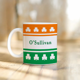 Taza De Café Colores de bandera de Irlanda de apellido personal