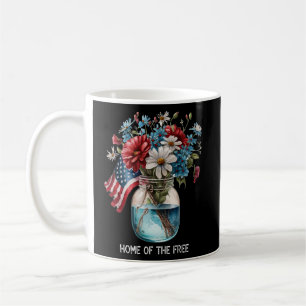 Taza De Café Colores de la bandera de Estados Unidos Flores azu