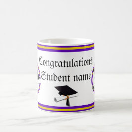 Taza De Café Colores de la escuela de graduación morado y dorad