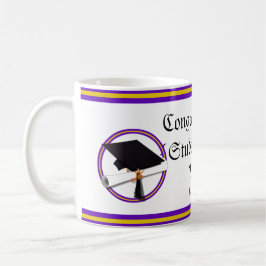 Taza De Café Colores de la escuela de graduación morado y dorad