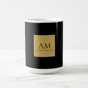 Taza De Café Colores de oro negro Monograma Letra Inicial Nombr