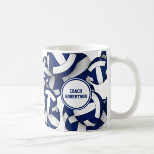 Taza De Café colores del equipo de voleibol blanco azul entrena