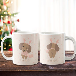 Taza De Café Colores editables Feliz Navidad Dachshund Puppy