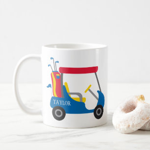 Taza De Café Colores escolares - Carro de golf azul, crimson y
