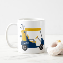 Taza De Café Colores escolares - Carro de golf azul y oro de la