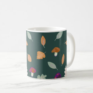 Taza De Café Colores otoñales con motivos de hojas y hongos