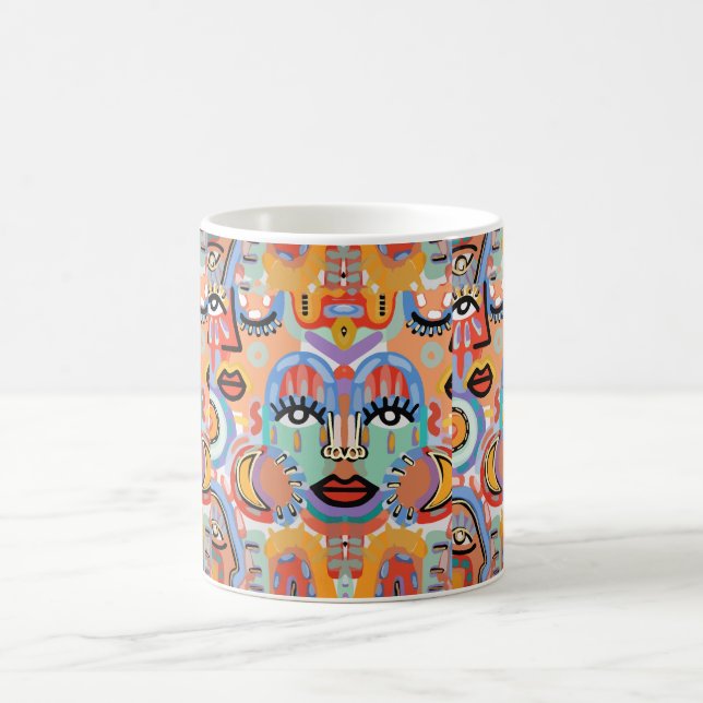 Taza De Café Colores, patrones y caras superpuestas (Centro)