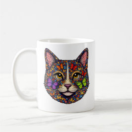 Taza De Café Colorful Butterfly Blooms Cat Portrait Kitty Lover