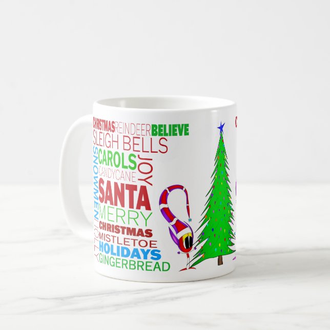 Taza De Café Colorful Christmas Cartoon Word Art (Anverso izquierdo)