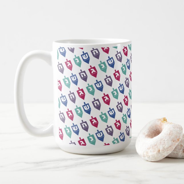 Taza De Café Colorful Dreidels Hanukkah (Con donut)