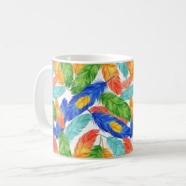 Taza De Café Colorful Feather Pattern — Watercolor Abstract (Anverso izquierdo)