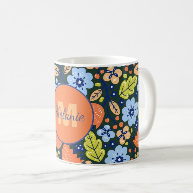 Taza De Café Colorful Modern Pretty Flower Pattern Personalised (Anverso derecho)