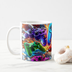Taza De Café Colorful Neon Joysticks Pattern